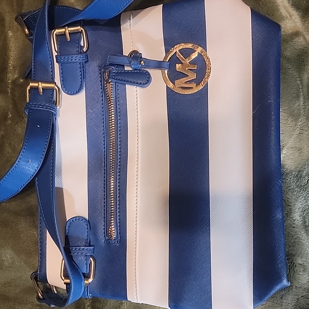 MK blue/white striped purse